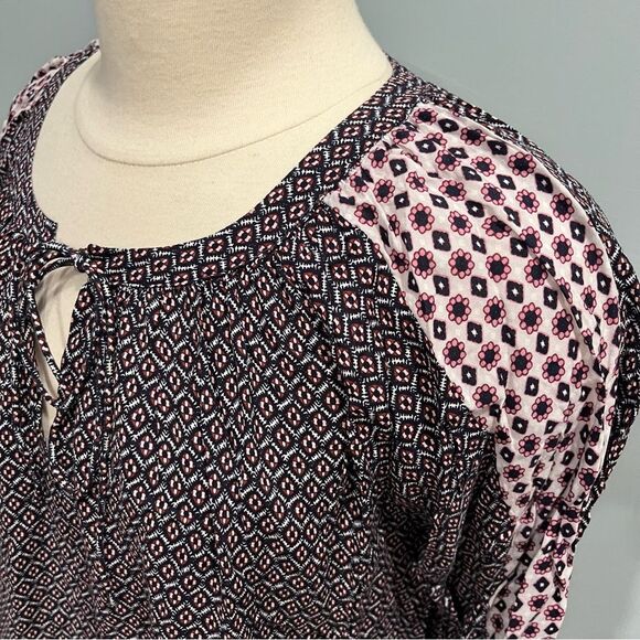 Ann Taylor Loft Mixed Geo Peasant 3/4 Sleeve Blouse Size Small - Picture 7 of 11